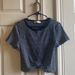 Blue and White Striped Crop Top